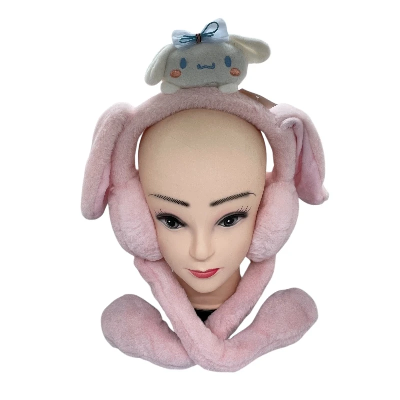 Kids’ fluffy bunny ear warmer with a stuffed head charm, soft and adorable in a sweet pink shade - Aura