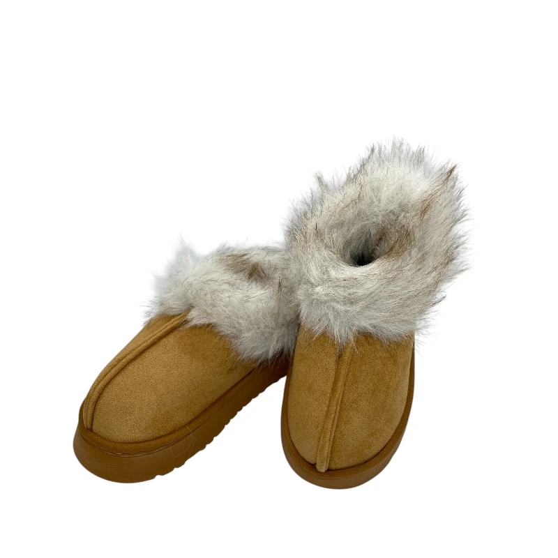 Kids’ closed fur slipper in khaki, size 28-29, Warm, durable, and great for daily winter wear - Aura