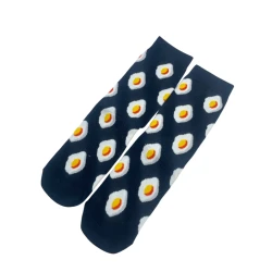 Long cotton socks in black featuring a playful egg design. Soft, comfy, and perfect for a fun and stylish everyday look.