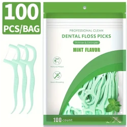 Professional Mint Dental Floss Picks | High-Tenacity Polymer Wire & Toothpick | Shred-Resistant Interdental Cleaners for Plaque Removal | 100 Count Resealable Bag