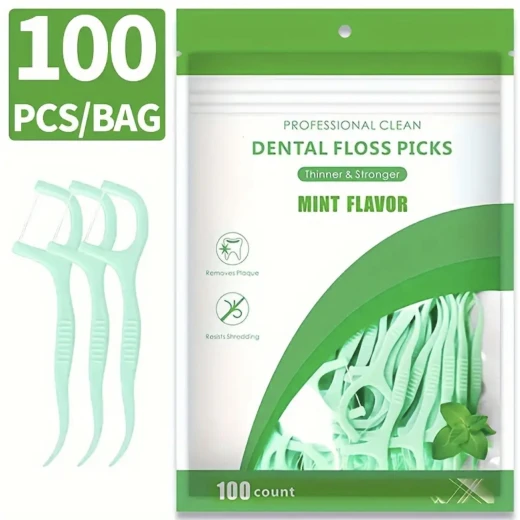 Professional Mint Dental Floss Picks | High-Tenacity Polymer Wire & Toothpick | Shred-Resistant Interdental Cleaners for Plaque Removal | 100 Count Resealable Bag Professional Mint Dental Floss Picks | High-Tenacity Polymer Wire & Toothpick | Shred-Resistant Interdental Cleaners for Plaque Removal | 100 Count Resealable Bag