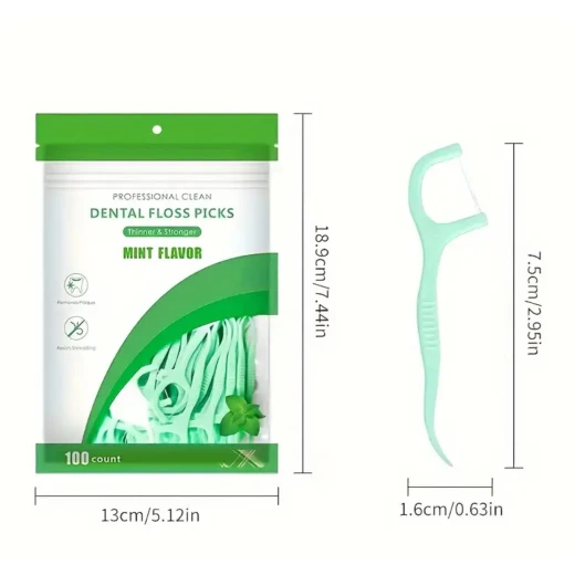 Professional Mint Dental Floss Picks | High-Tenacity Polymer Wire & Toothpick | Shred-Resistant Interdental Cleaners for Plaque Removal | 100 Count Resealable Bag - Snugsy - Image 5