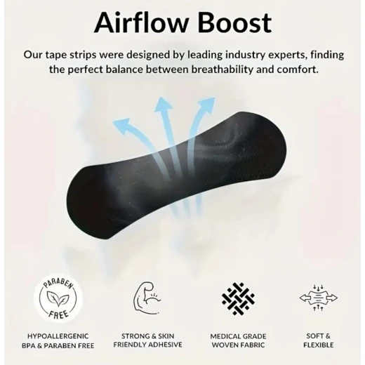 Premium Advanced Nasal Strips for Snoring Relief & Athletic Performance | Triple Flex Technology | Hypoallergenic & Medical Grade Airflow Boosters | 30 Pcs (Black) - Snugsy - Image 4
