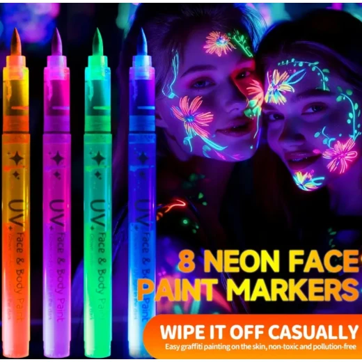 UV Face and Body Paint – 8-Color Neon Set, Skin-Safe, Non-Toxic, Quick-Dry, Waterproof – Glows Under UV and Blacklight - Snugsy - Image 4