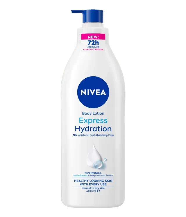 Nivea Body Lotion Express Hydration for Normal Skin 400ml x2 Pack 25% OFF, fast absorbing deep moisturization, non greasy formula, keeps skin soft smooth and refreshed all day, ideal daily body care hydration solution - Nivea