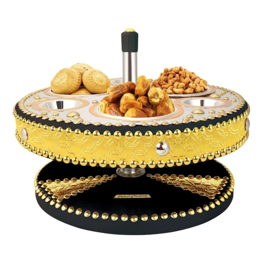Atad Traditional Black Wooden Serving Set with Stainless Steel Bowls – Durable & Portable Atad Traditional Black Wooden Serving Set with Stainless Steel Bowls – Durable & Portable