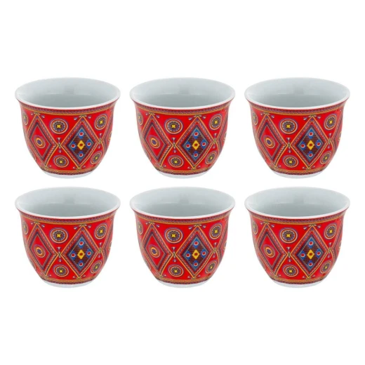 Saudi-Style Coffee Cup Set (6 pcs) with Najdi Maeen Pattern & Protective Case – Elegant & Travel-Ready Design - Atad - Image 3