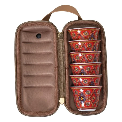 Saudi-Style Coffee Cup Set (6 pcs) with Najdi Maeen Pattern & Protective Case – Elegant & Travel-Ready Design - Atad - Image 5
