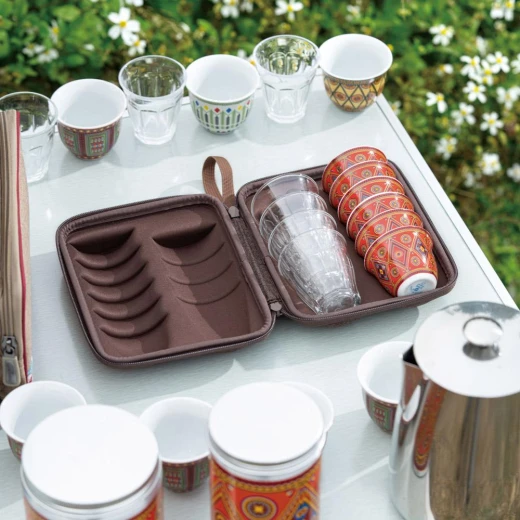 CMP Shockproof Tea & Coffee Set with Protective Case, Traditional Maroon – 4 Glass Tea Glasses + 6 Ceramic Cups - Cmp - Image 5