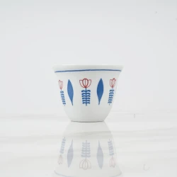 Atad Arabic Coffee Cup Set – 6 Pcs Porcelain with Traditional Rose Pattern, White × Blue