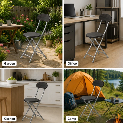 Atad Foldable Round Wooden Chair, Brown – Lightweight & Elegant for Camping and Outdoor Gatherings - Atad - Image 2