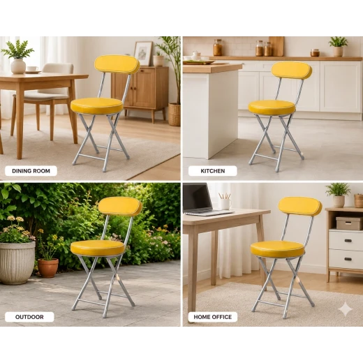 Atad Round Folding Padded Chair, Yellow – Comfortable, Durable & Easy to Carry - Atad - Image 3