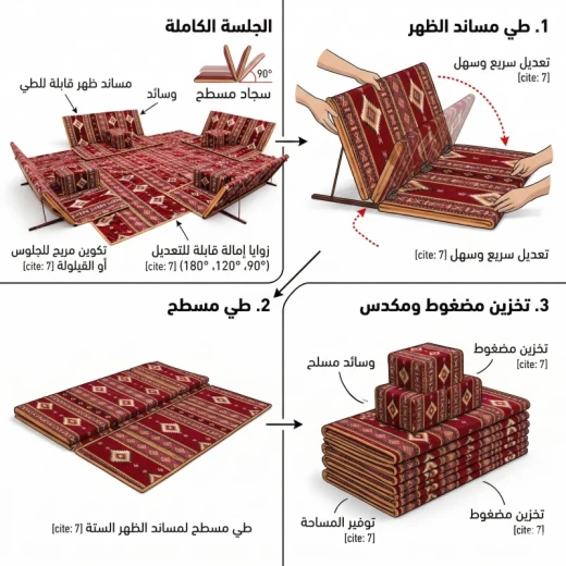 جلسة عربية أرضية مع مساند ظهر + 4 مراكي + بساط 2×3 متر من عتاد - عتاد - Image 3