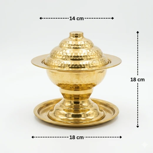 Atad Brass Date Serving Bowl with Lid 14cm – Elegant Traditional Design for Dates & Snacks - Atad - Image 2
