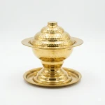 Atad Brass Date Serving Bowl with Lid 14cm – Elegant Traditional Design for Dates & Snacks - Atad