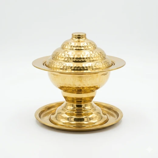 Atad Brass Date Serving Bowl with Lid 14cm – Elegant Traditional Design for Dates & Snacks