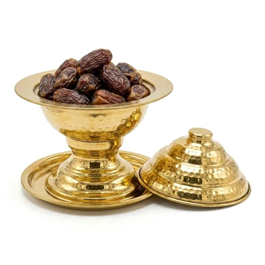 Atad Brass Date Serving Bowl with Lid 14cm – Elegant Traditional Design for Dates & Snacks - Atad - Image 3