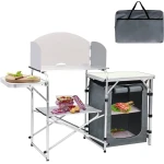 Atad Foldable Kitchen Table with Storage Cabinets & Heat-Resistant Surface – Portable for Camping & Outdoor Use - Atad