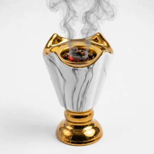 ATAD Luxury Marble Incense Burner with Gold Base ($8 \times 14$ cm) – Elegant Waves Bakhoor Holder - Atad - Image 2