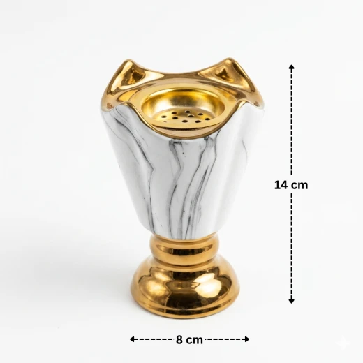 ATAD Luxury Marble Incense Burner with Gold Base ($8 \times 14$ cm) – Elegant Waves Bakhoor Holder - Atad - Image 3