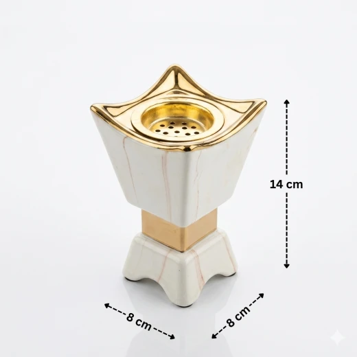مبخرة رخام فاخرة مقاس 8×8×14 سم بتفاصيل مذهبة – تصميم عصري أنيق للعود والبخور من عتاد - عتاد - Image 2
