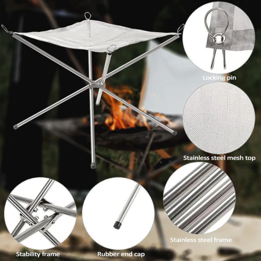 ATAD Portable Camping Fire Pit & Wood Holder – Upgraded Large Collapsing Stainless Steel Mesh Outdoor Bonfire Stand with Carrying Bag - Atad - Image 4
