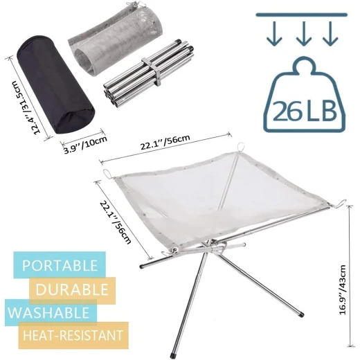 ATAD Portable Camping Fire Pit & Wood Holder – Upgraded Large Collapsing Stainless Steel Mesh Outdoor Bonfire Stand with Carrying Bag - Atad - Image 5