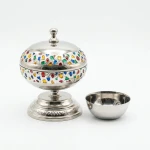 Atad 12cm Silver Stainless Steel Date Bowl with Colorful Patterns & Seed Dish – Elegant Traditional Serving Bowl - Atad