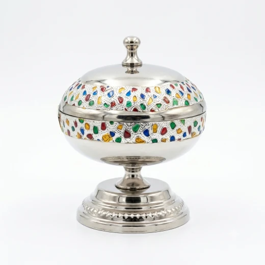 Atad 14cm Silver Stainless Steel Date Bowl with Colorful Decorative Patterns & Seed Dish - Atad - Image 5
