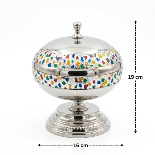 ِAtad 16cm Silver Stainless Steel Date Bowl with Colorful Decorative Patterns & Seed Dish - Atad - Image 2