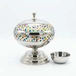 ِAtad 16cm Silver Stainless Steel Date Bowl with Colorful Decorative Patterns & Seed Dish - Atad