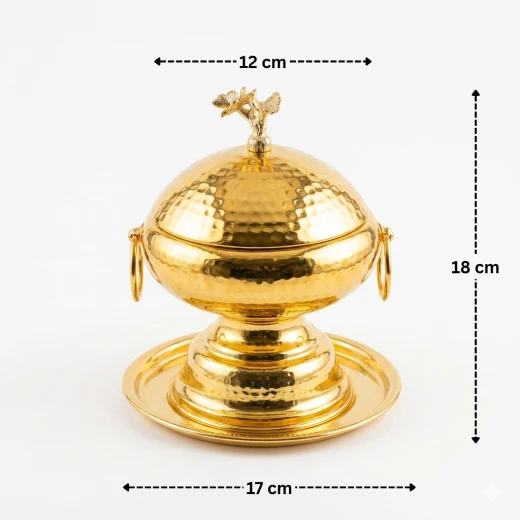 Atad Premium Hammered Gold Tamriya with Lid & Handles – Luxury Dates & Sweets Serving Bowl - Atad - Image 4