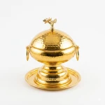 Atad Premium Hammered Gold Tamriya with Lid & Handles – Luxury Dates & Sweets Serving Bowl - Atad