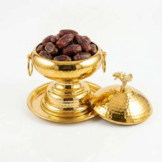 Atad Premium Hammered Gold Tamriya with Lid & Handles – Luxury Dates & Sweets Serving Bowl - Atad - Image 3