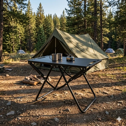 ATAD Heavy-Duty Folding Iron Camping Table – Matte Black Portable Outdoor Table (36x58x40 cm) - Atad - Image 3