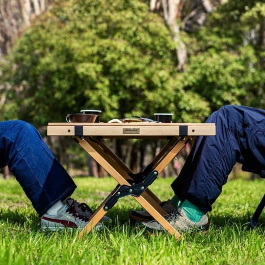 Wooden Roll Top Camping Table 60×60×45cm Natural Wood Color by Otad, foldable and lightweight design with durable weather resistant surface - Atad - Image 2