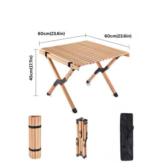 Wooden Roll Top Camping Table 60×60×45cm Natural Wood Color by Otad, foldable and lightweight design with durable weather resistant surface - Atad - Image 4