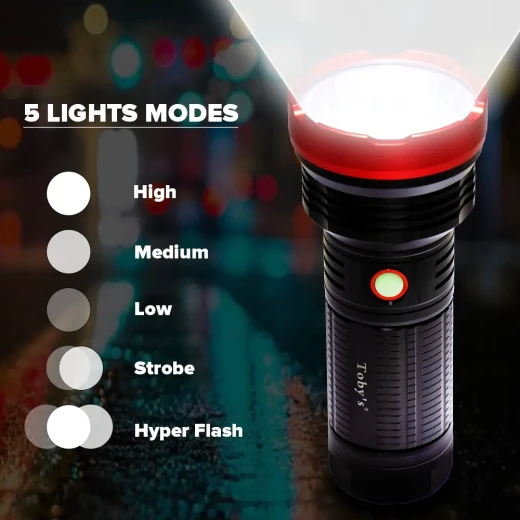Toby’s Rechargeable LED Flashlight – 2500M Long Range, 2000 Lumens, Durable Aluminum Body with Carry Case - Tobys - Image 5