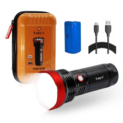 Toby’s Rechargeable LED Flashlight – 2500M Long Range, 2000 Lumens, Durable Aluminum Body with Carry Case - Tobys - Image 2