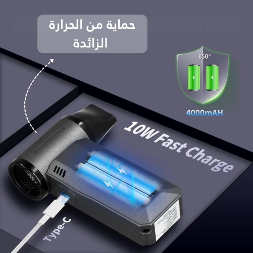 منفاخ هواء  لاسلكي قابل للشحن ببطارية  4000 ميلي امبير – منفاخ تنظيف قوي بسرعة 60000 دورة/دقيقة للإلكترونيات من عتاد - عتاد - Image 6