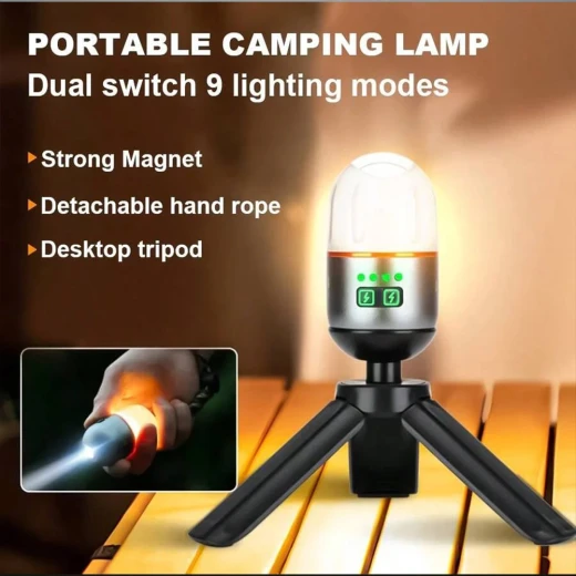 TOBY'S Portable Rechargeable Camping Tent Lamp 400mAh, 9 Lighting Modes, Compact Outdoor Lantern & Flashlight - Tobys - Image 8