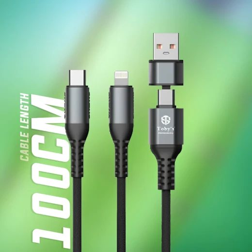Toby's Smart 67 Watt GaN Fast Wall Charger with Triple Ports Dual Type-C and USB-A Super Fast Charging UK Plug Includes Type-C and Lightning Cables - Tobys - Image 2