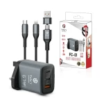 Toby's Smart 67 Watt GaN Fast Wall Charger with Triple Ports Dual Type-C and USB-A Super Fast Charging UK Plug Includes Type-C and Lightning Cables - Tobys