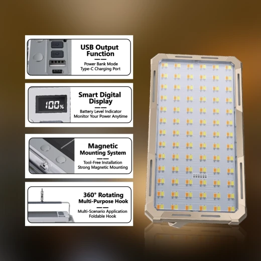 TOBY’S  Portable 150W LED Solar Work Light, 15000 Lumens – Solar & USB Rechargeable, IP66 Waterproof Flood Light - Tobys - Image 6