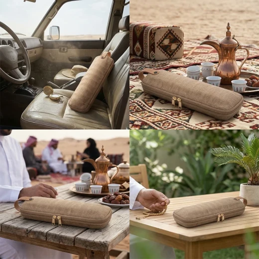 شنطة فناجيل قهوة 9 حبات نقشة نجدي أصفر – حماية عملية وتصميم تراثي أنيق للرحلات والضيافة من عتاد - عتاد - Image 2