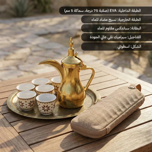 شنطة فناجيل قهوة 9 حبات نقشة نجدي أصفر – حماية عملية وتصميم تراثي أنيق للرحلات والضيافة من عتاد - عتاد - Image 4