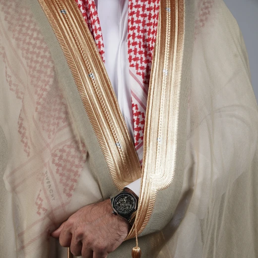 MIDRAZ Men’s Beige Qasab Collar Bisht, Size 58 – Premium Computer-Embroidered Traditional Cloak - Midraz - Image 3