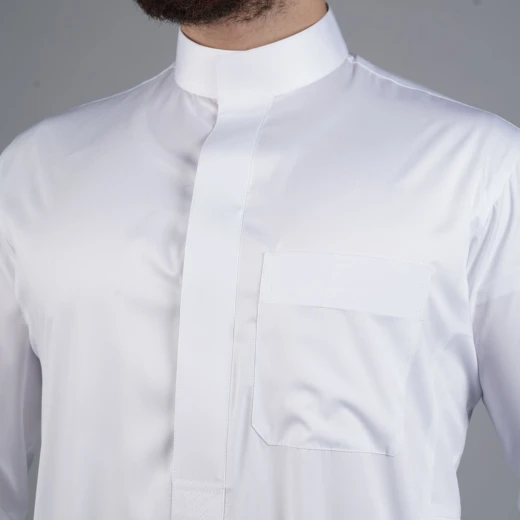 ثوب أبيض سادة رجالي، مقاس (اكس سمول-60) بتصميم كلاسيكي أنيق وخياطة فاخرة من مدراز - مدراز - Image 3
