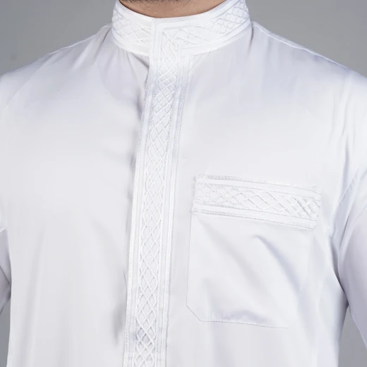 MIDRAZ Men’s White Embroidered Thobe, Size (S-56) – Elegant Detailing & Premium Stitching - Midraz - Image 2