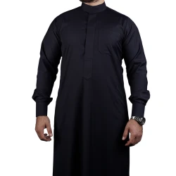 ثوب كحلي سادة مقاس (لارج) بتصميم أنيق وخياطة متقنة – من مدراز